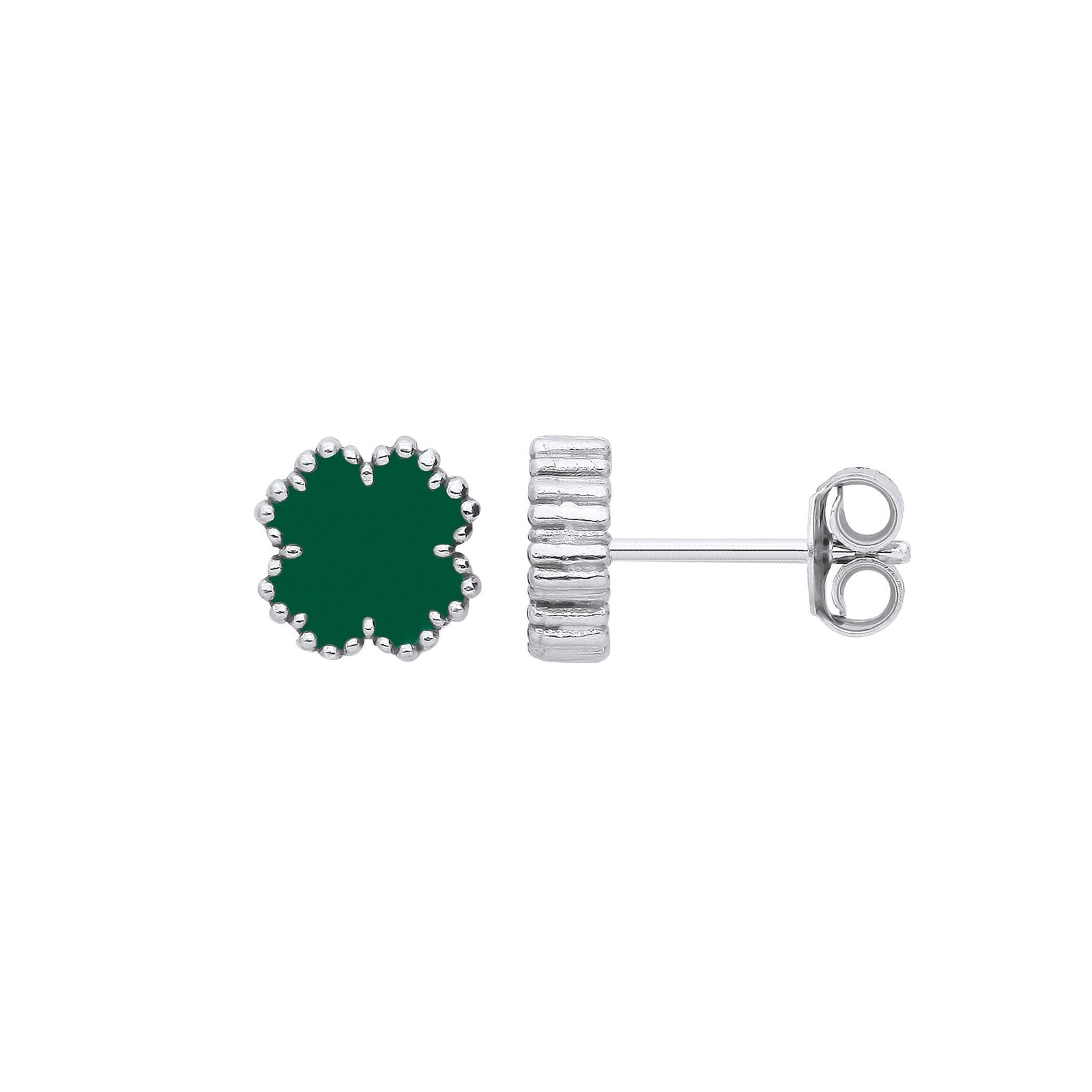 Silver Green Enamel Four Leaf Clover Studs - Luxury Watch - Certified Authentic - Swiss Made – Luxury Watch by Imperia