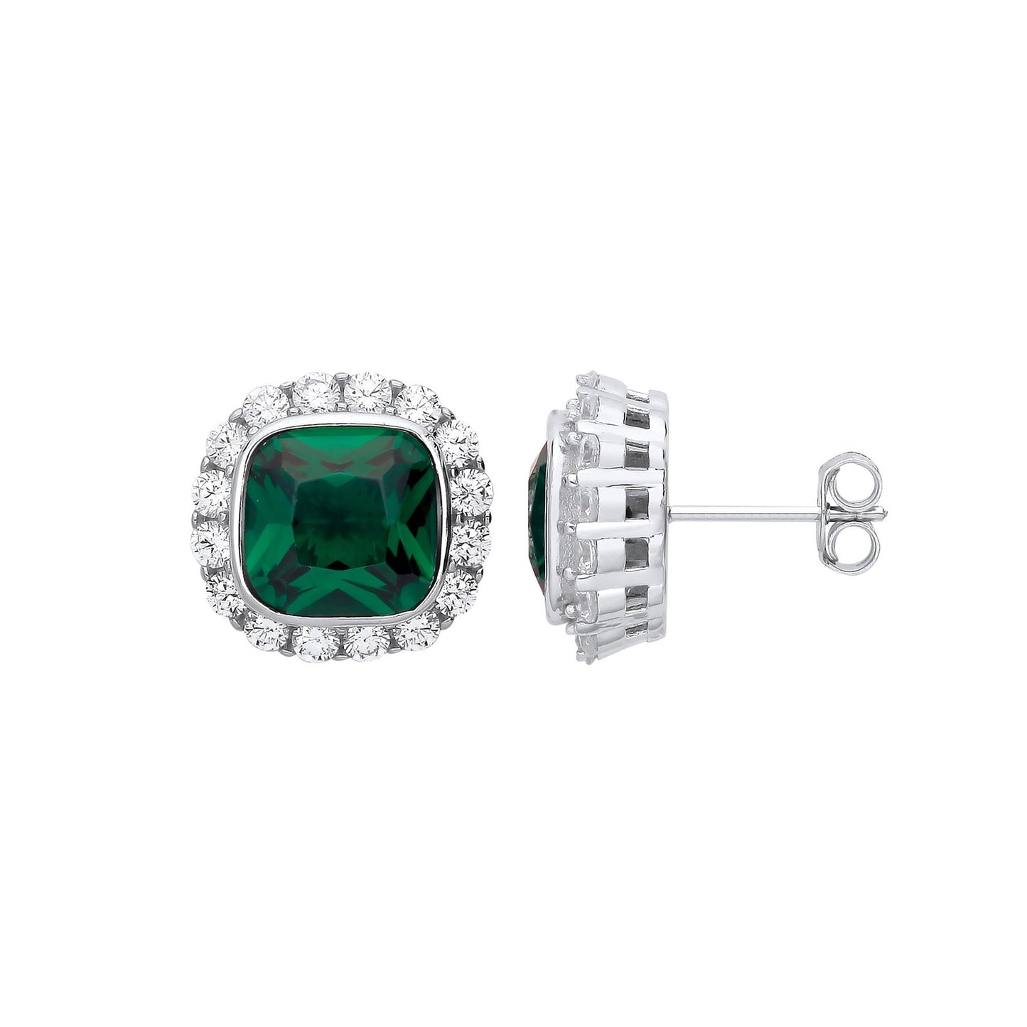 Silver Green Cubic Zirconia Halo Stud Earrings - Fine Ring - Certified Authentic - Swiss Made – Luxury Jewellery by Im