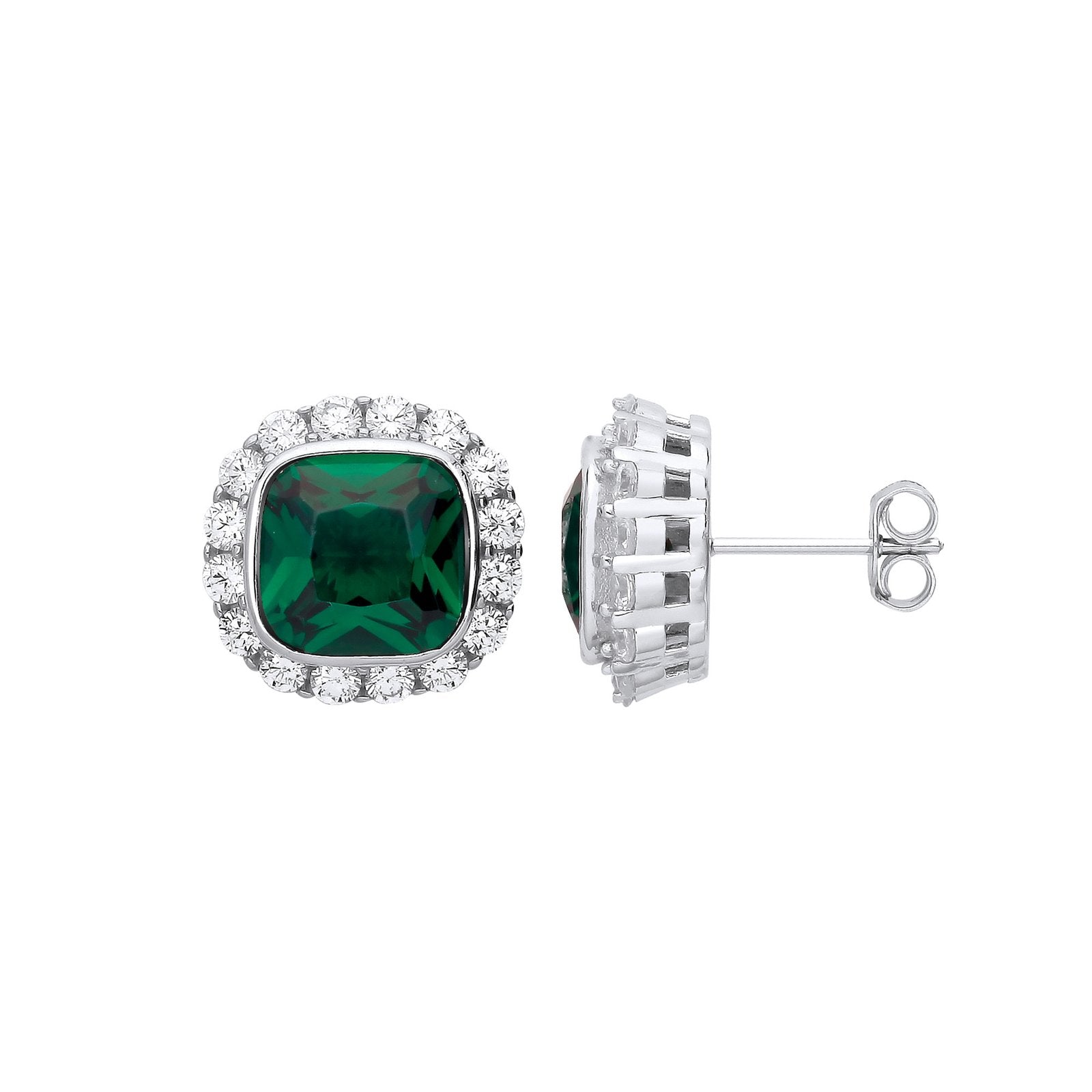 Silver Green Cubic Zirconia Halo Stud Earrings - Fine Ring - Certified Authentic - Swiss Made – Luxury Jewellery by Im