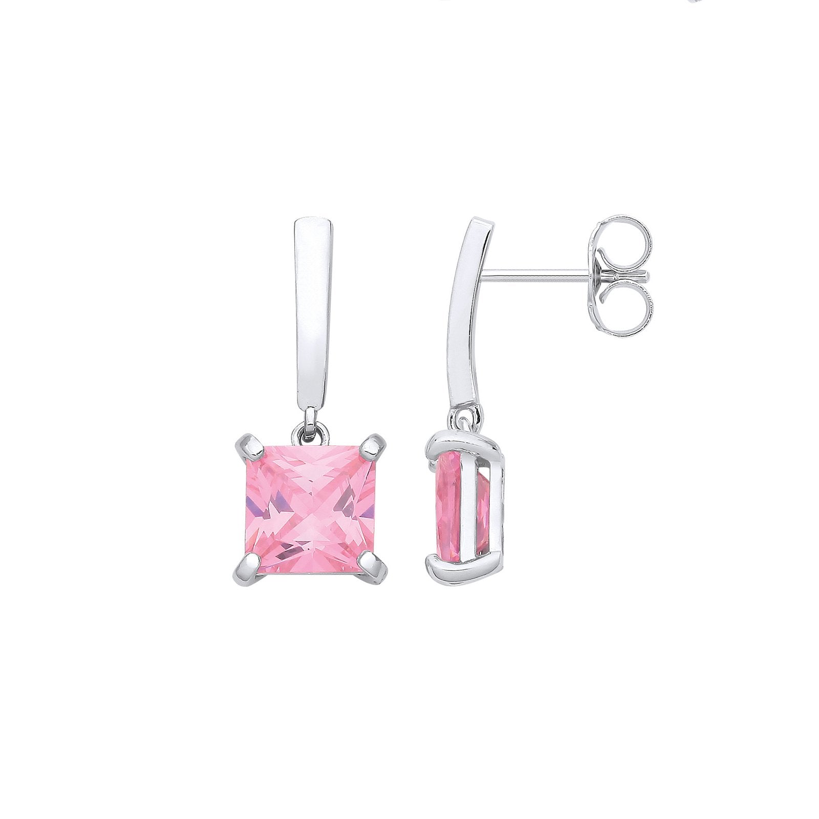 Silver P/Cut Pink Cubic Zirconia Drop Earrings - Fine Ring - Certified Authentic - Swiss Made – Luxury Jewellery by Im