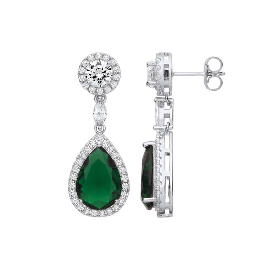 Silver Green Cubic Zirconia Pear Drop Earrings - Fine Ring - Certified Authentic - Swiss Made – Luxury Jewellery by Im