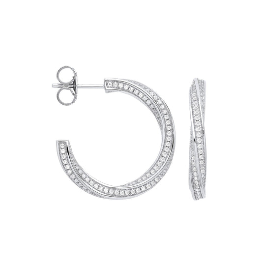 Silver Cubic Zirconia Twist Hoop Earrings - Fine Ring - Certified Authentic - Swiss Made – Luxury Jewellery by Imperia