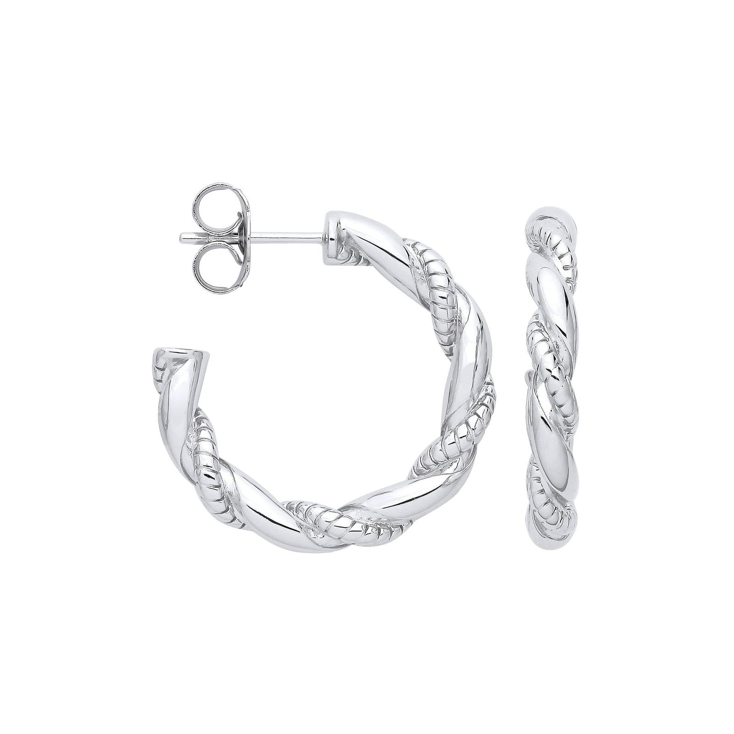 Silver Plain & Ribbed Twisted Hoop Earrings - Fine Ring - Certified Authentic - Swiss Made – Luxury Jewellery by Imper