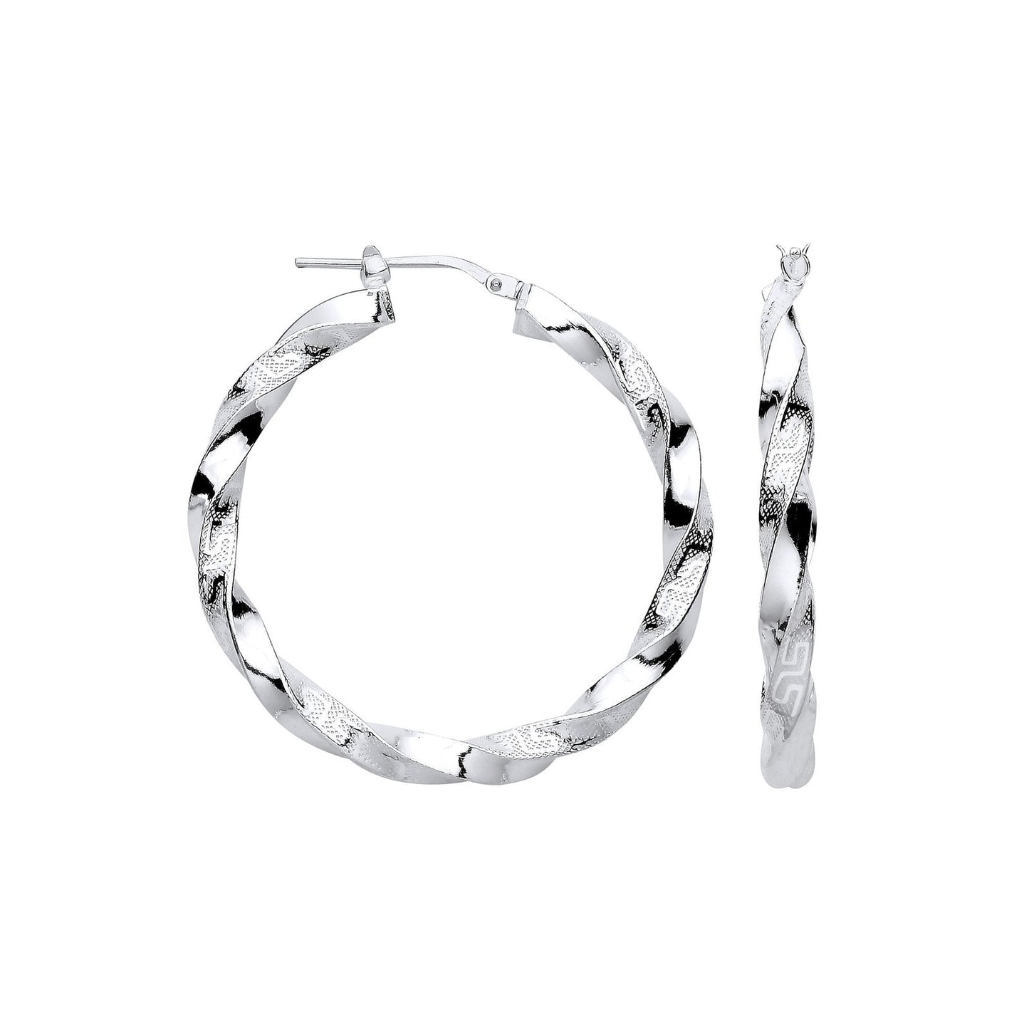Silver Greek Key Twist Hoop 37mm Earrings - Fine Ring - Certified Authentic - Swiss Made – Luxury Jewellery by Imperia