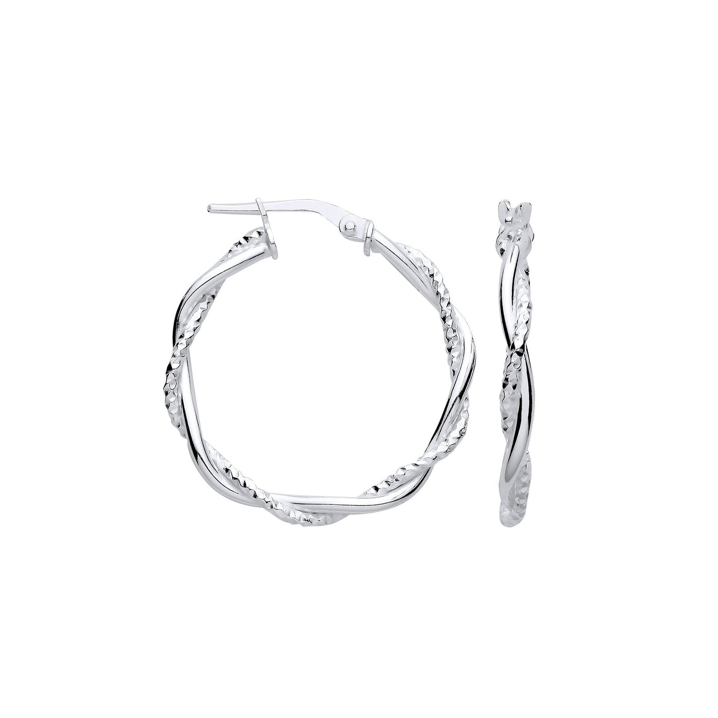 Silver D/C & Plain Twist Medium Hoop Earrings - Fine Ring - Certified Authentic - Swiss Made – Luxury Jewellery by Imp
