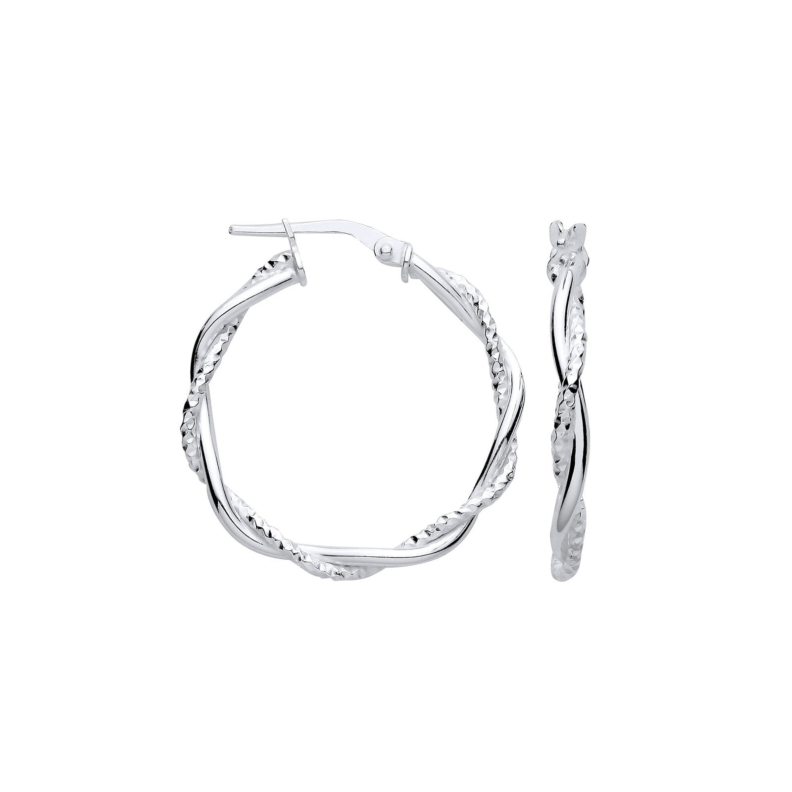 Silver D/C & Plain Twist Medium Hoop Earrings - Fine Ring - Certified Authentic - Swiss Made – Luxury Jewellery by Imp