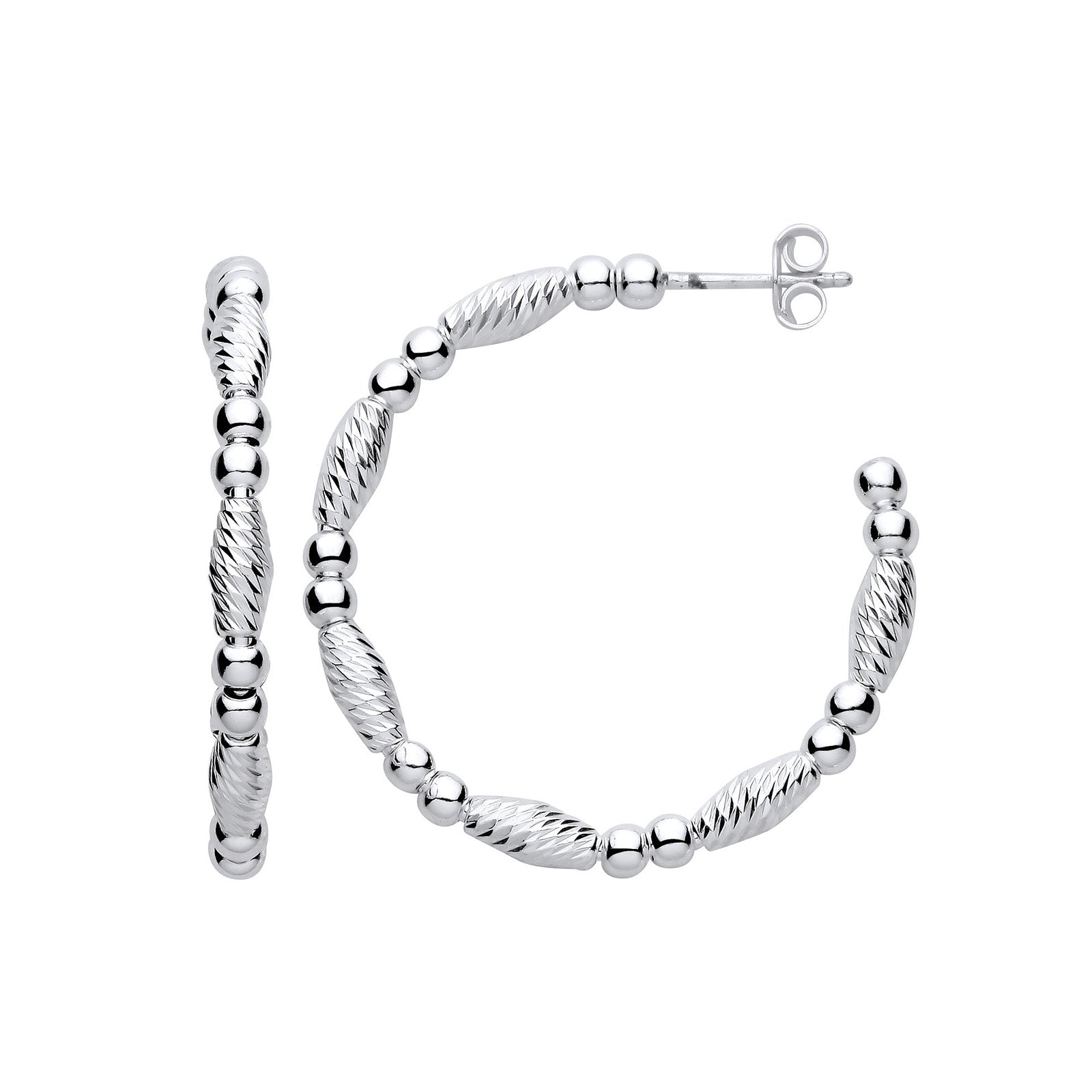 Silver Beads and Twist Medium Hoop Earrings - Fine Ring - Certified Authentic - Swiss Made – Luxury Jewellery by Imper