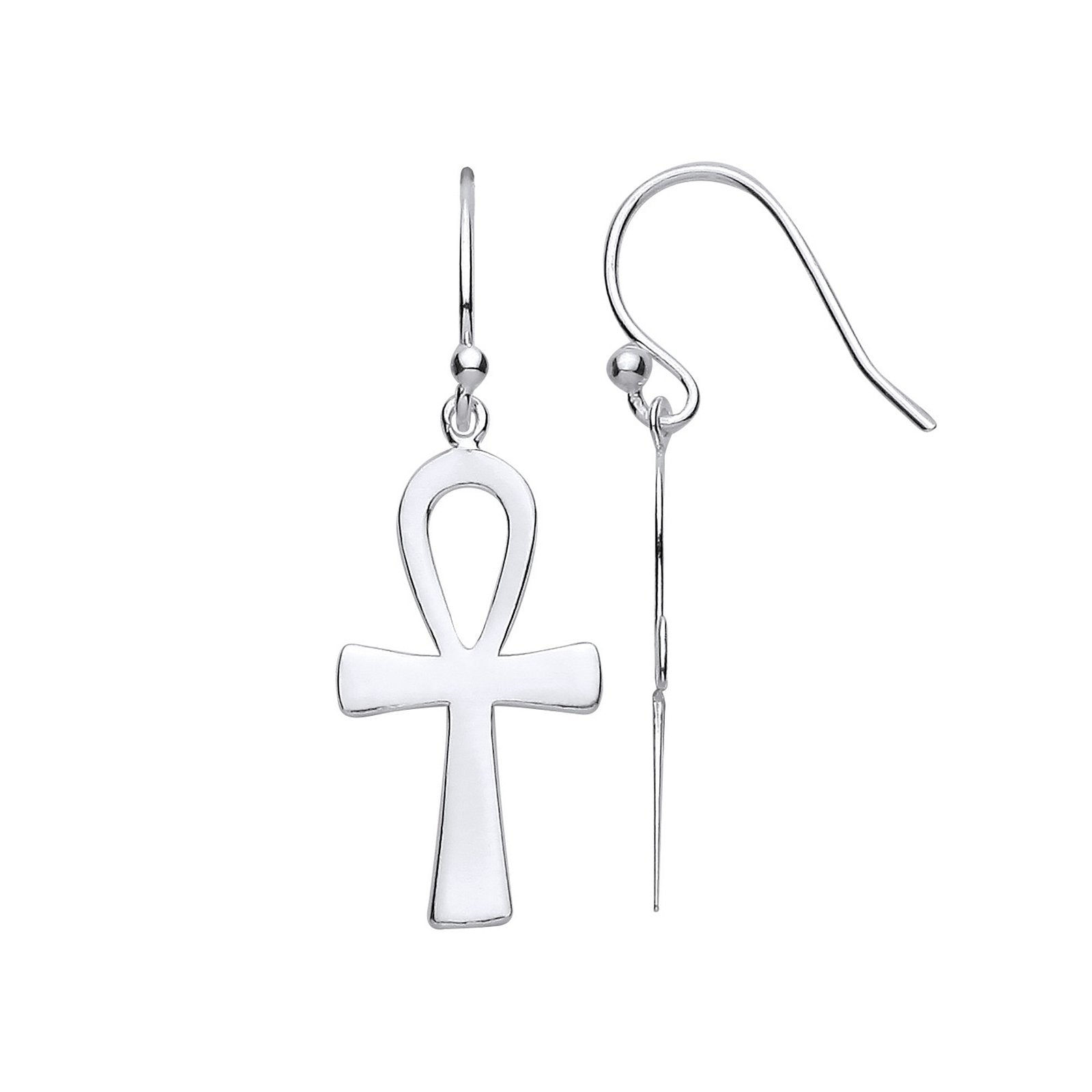 Silver Ankh Cross Drop Earrings with Hook - Fine Ring - Certified Authentic - Swiss Made – Luxury Jewellery by Imperia