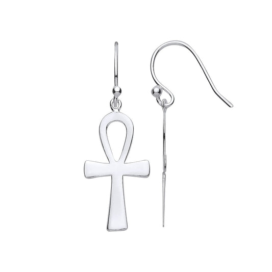 Silver Ankh Cross Drop Earrings with Hook - Fine Ring - Certified Authentic - Swiss Made – Luxury Jewellery by Imperia