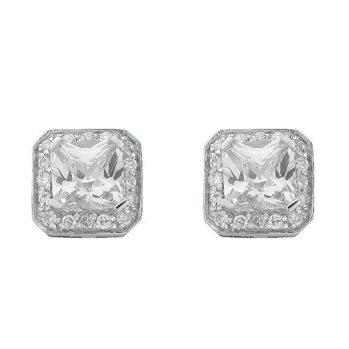 Silver Fancy Cluster Cubic Zirconia Stud Earrings