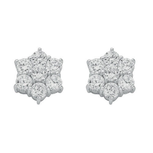 Silver Fancy Cluster Cubic Zirconia Stud Earrings
