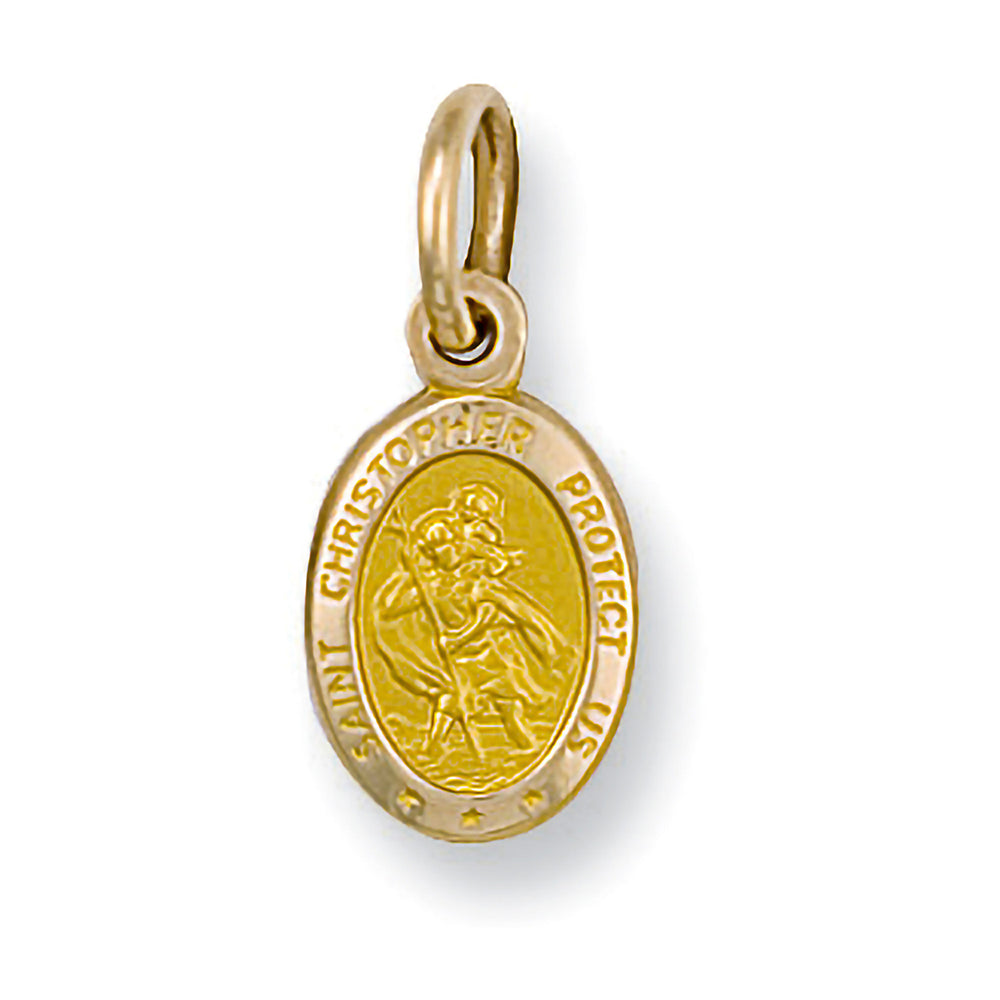 Yellow Gold Oval Saint Christopher Protect Us Pendant – product view