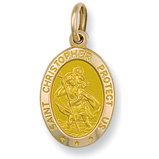 Yellow Gold Oval Saint Christopher Protect Us Pendant