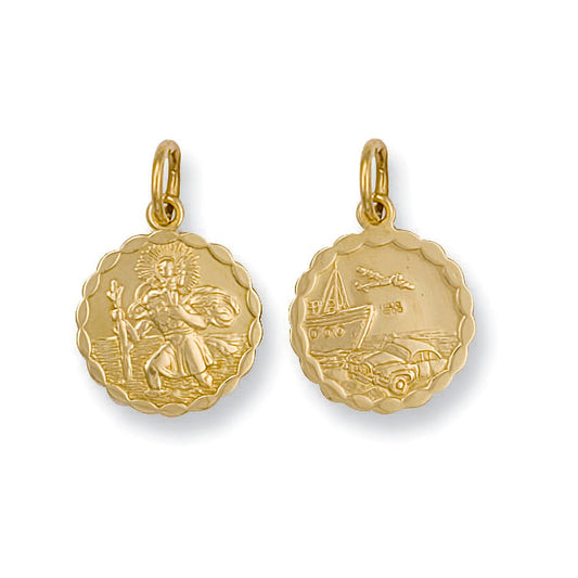 Yellow Gold Double Sided Fancy St Christopher Pendant