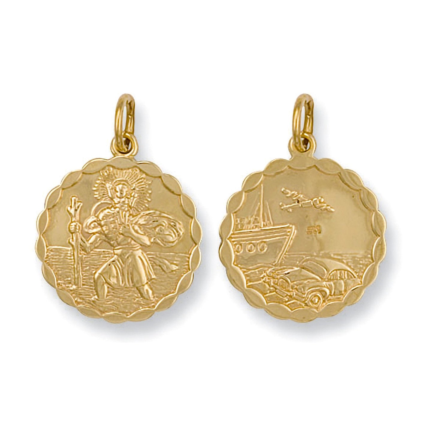 Yellow Gold Double Sided Fancy St Christopher Pendant