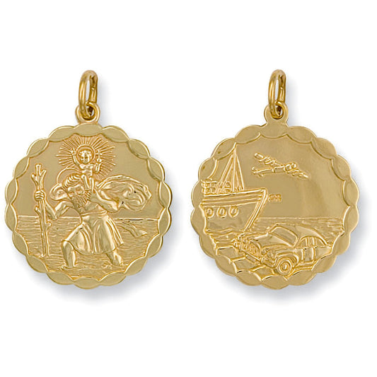 Yellow Gold Double Sided Fancy St Christopher Pendant