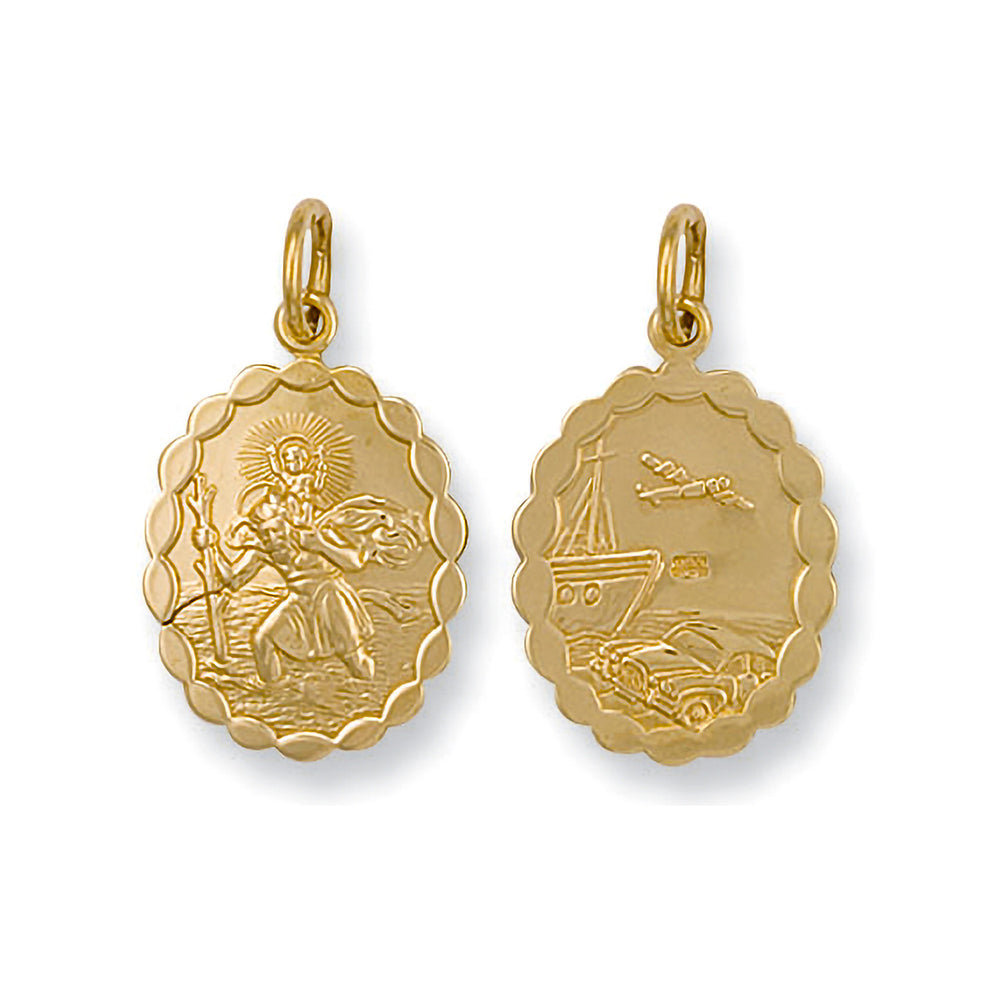 Yellow Gold Double Sided Oval Shaped St Christopher Pendant