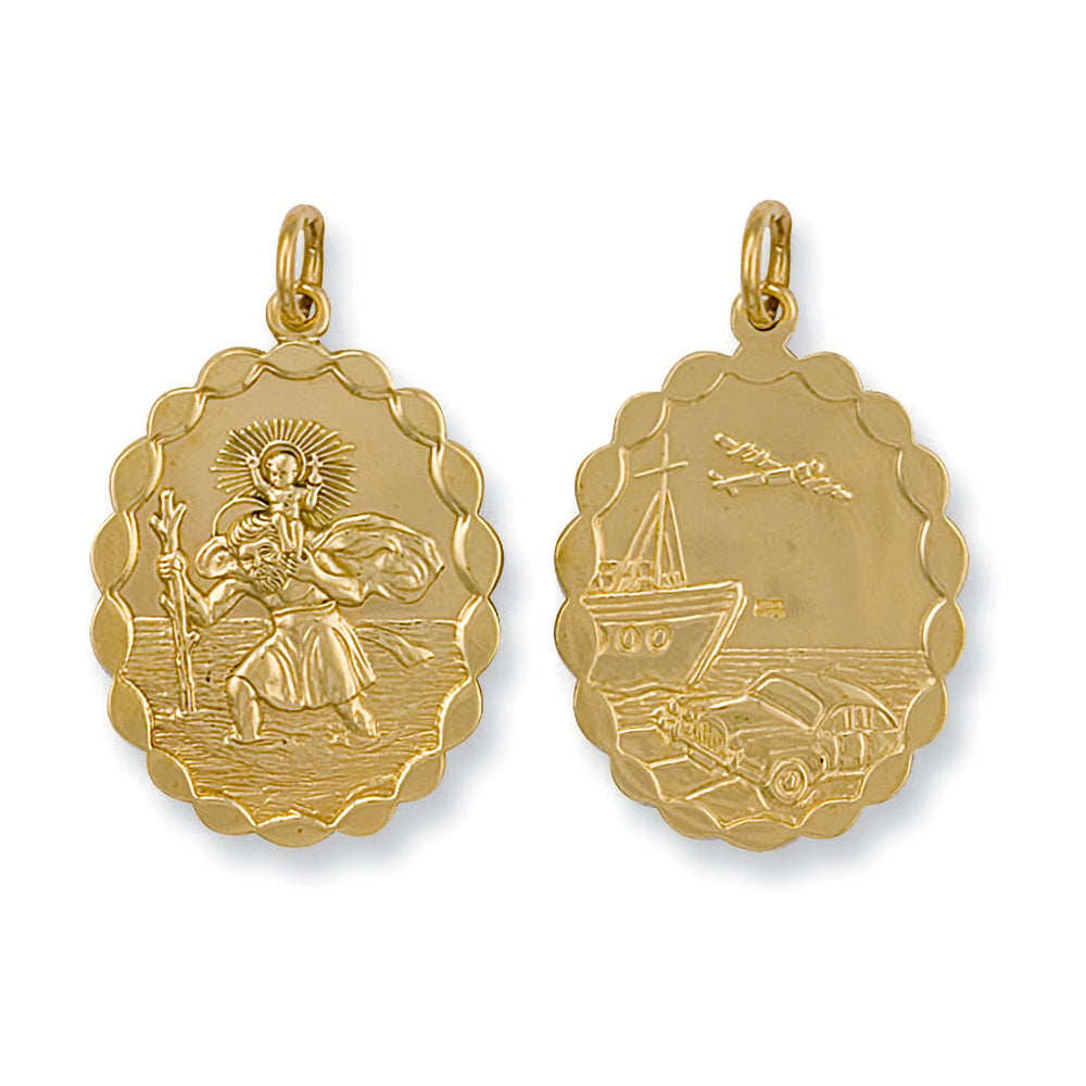Yellow Gold Double Sided Oval Shaped St Christopher Pendant