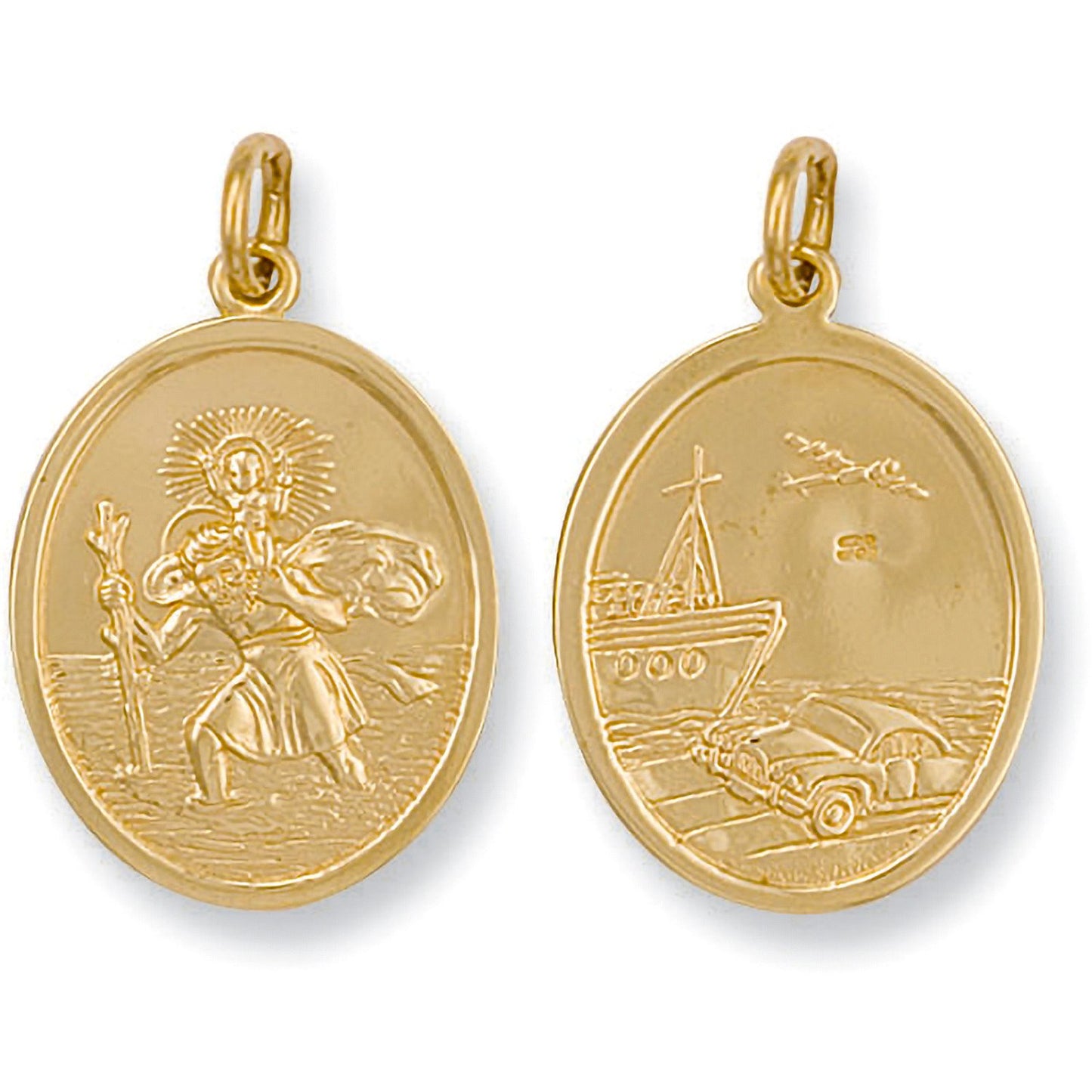Yellow Gold Double Sided Oval Shaped St Christopher Pendant