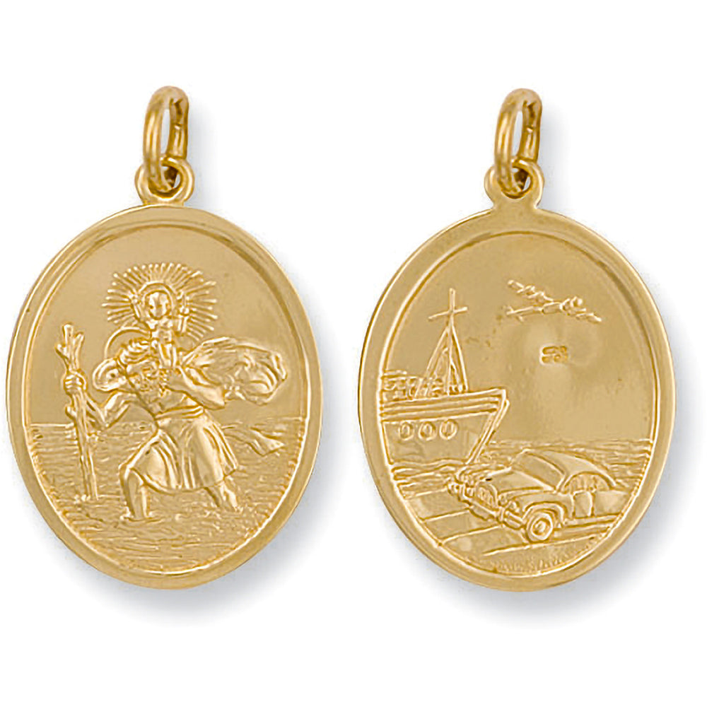 Yellow Gold Double Sided Oval Shaped St Christopher Pendant – product view