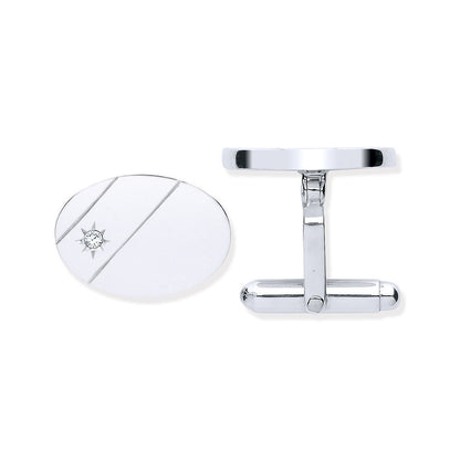 Silver Cubic Zirconia, Plain Oval Cufflinks