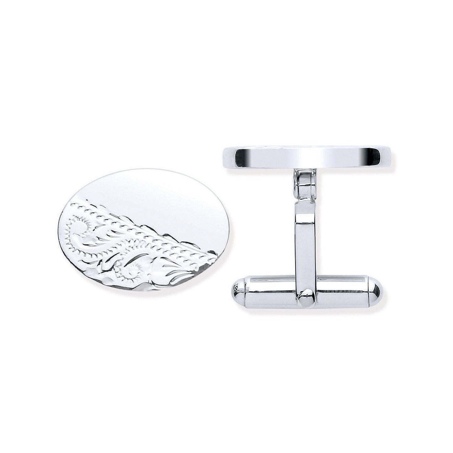 Silver Plain & Engraved Oval Cufflinks - Luxury Watch - Certified Authentic - Swiss Made – Luxury Watch by Imperial Ti
