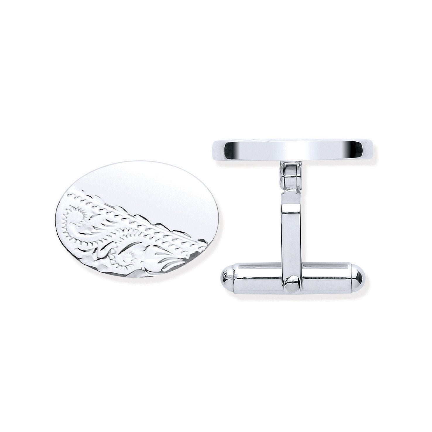 Silver Plain & Engraved Oval Cufflinks - Luxury Watch - Certified Authentic - Swiss Made – Luxury Watch by Imperial Ti