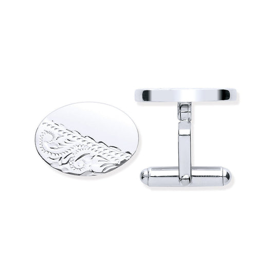 Silver Plain & Engraved Oval Cufflinks - Luxury Watch - Certified Authentic - Swiss Made – Luxury Watch by Imperial Ti