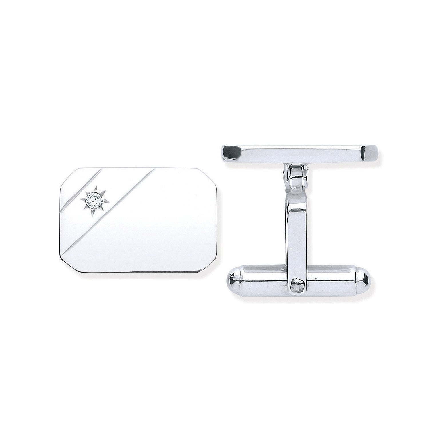 Silver Cubic Zirconia, Rectangle, Soft Edge Cufflinks - Luxury Watch - Certified Authentic – Luxury Watch by Imperial