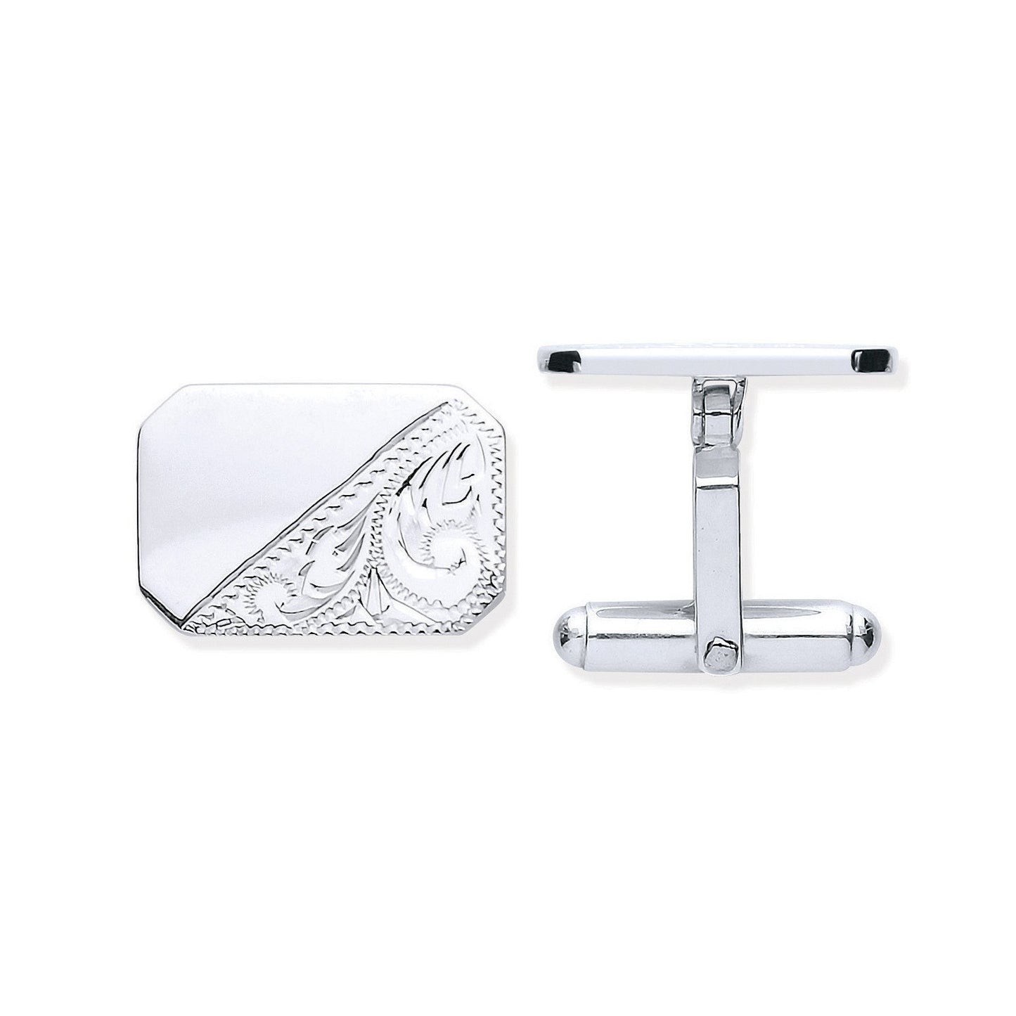 Silver Plain & Engraved Rectangle Cufflinks - Luxury Watch - Certified Authentic - Swiss Made – Luxury Watch by Imperi