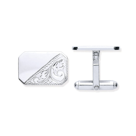 Silver Plain & Engraved Rectangle Cufflinks - Luxury Watch - Certified Authentic - Swiss Made – Luxury Watch by Imperi