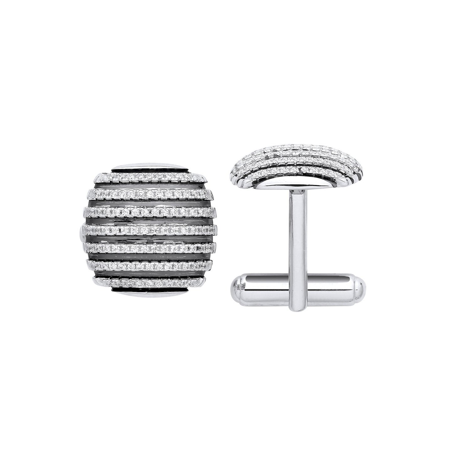 Silver & Black Stripes, Cubic Zirconia Domed Cufflinks - Luxury Watch - Certified Authentic – Luxury Watch by Imperial