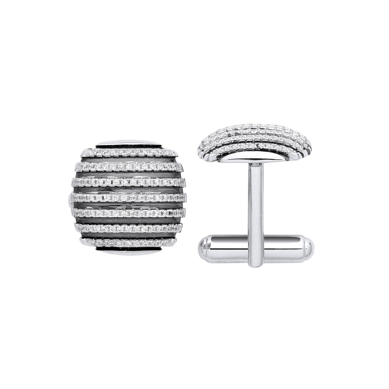Silver & Black Stripes, Cubic Zirconia Domed Cufflinks - Luxury Watch - Certified Authentic – Luxury Watch by Imperial
