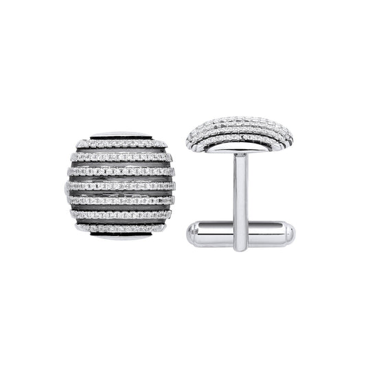 Silver & Black Stripes, Cubic Zirconia Domed Cufflinks - Luxury Watch - Certified Authentic – Luxury Watch by Imperial