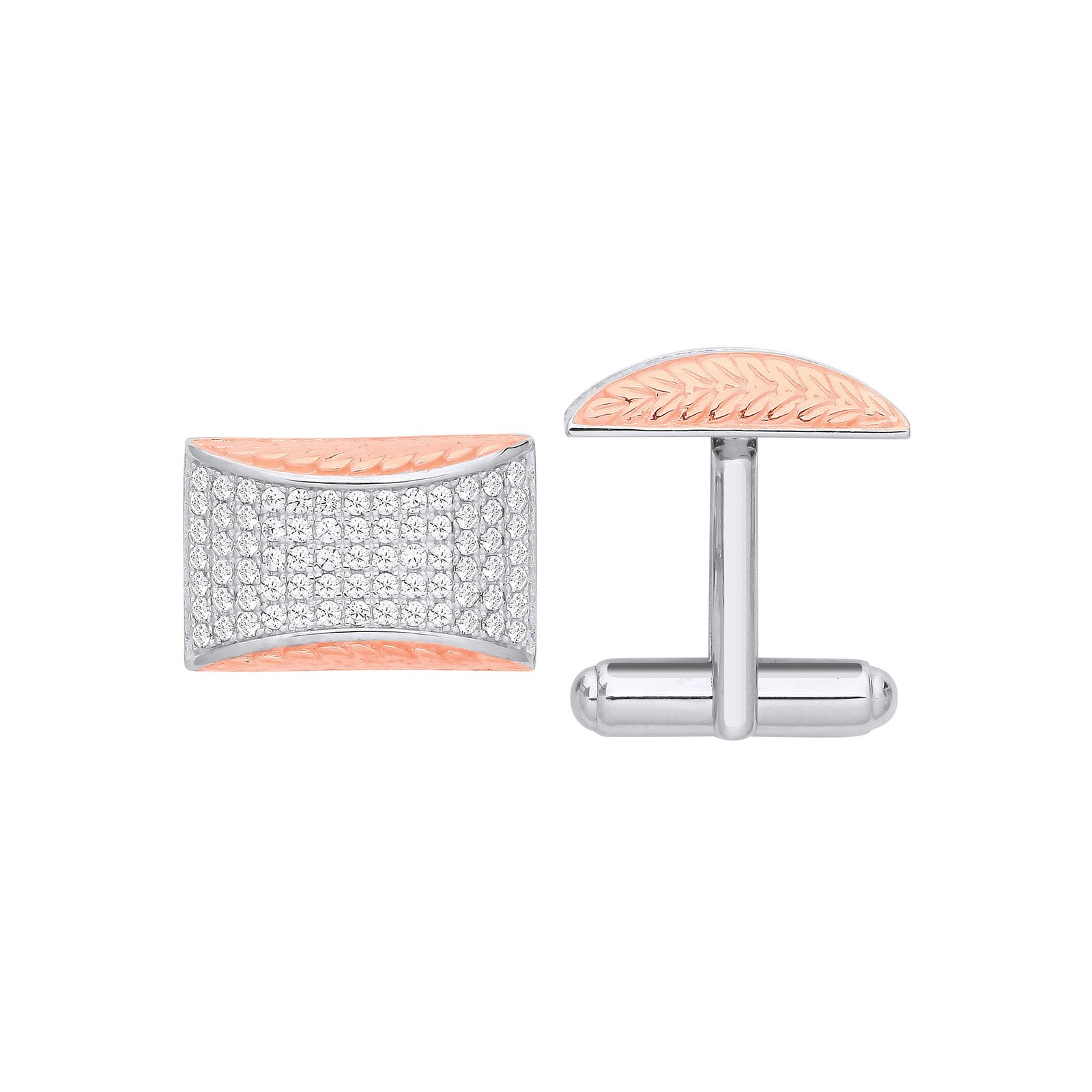 Silver Cubic Zirconias & Rose Gold Plating Barley Design Cufflinks - Luxury Watch - Certified – Luxury Watch by Imperi