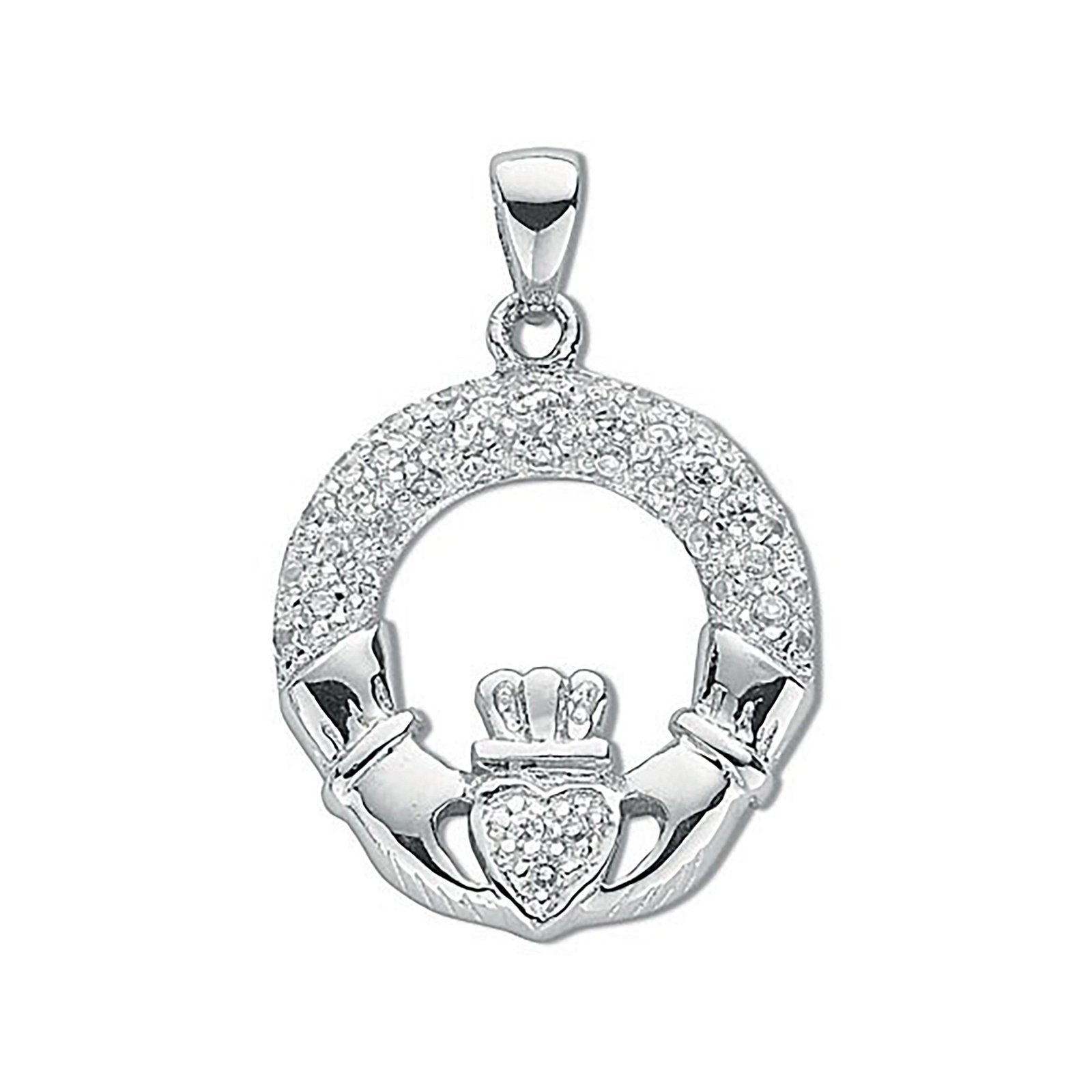 Silver Pave Set Cubic Zirconia Claddagh Drop Pendant - Fine Necklace - Certified Authentic – Luxury Jewellery by Imper