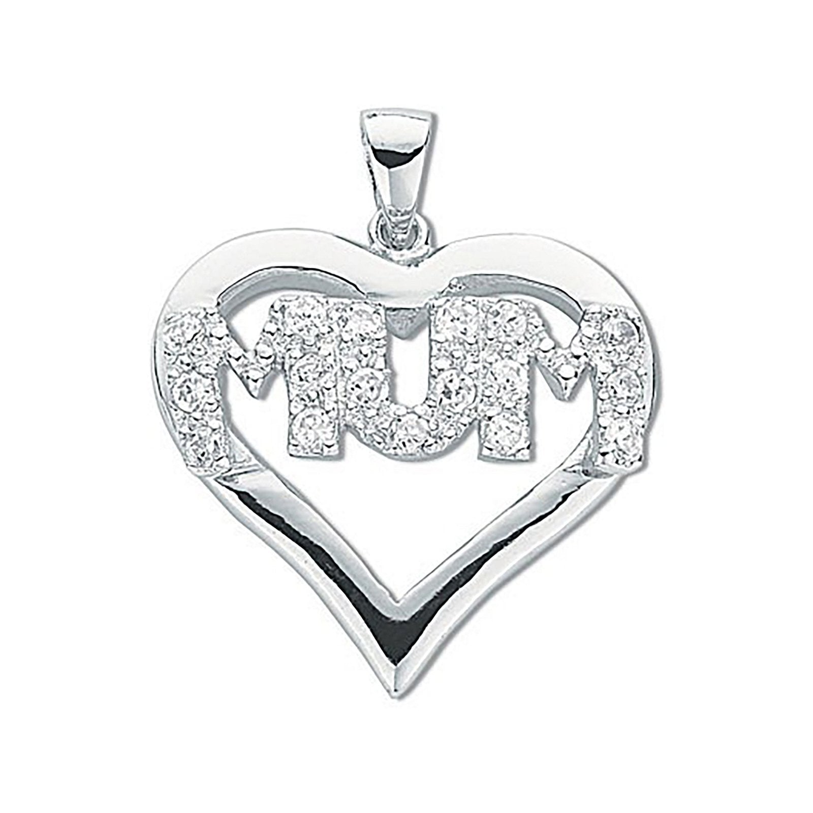 Silver Cubic Zirconia Heart Mum Pendant - Fine Necklace - Certified Authentic - Swiss Made – Luxury Jewellery by Imper