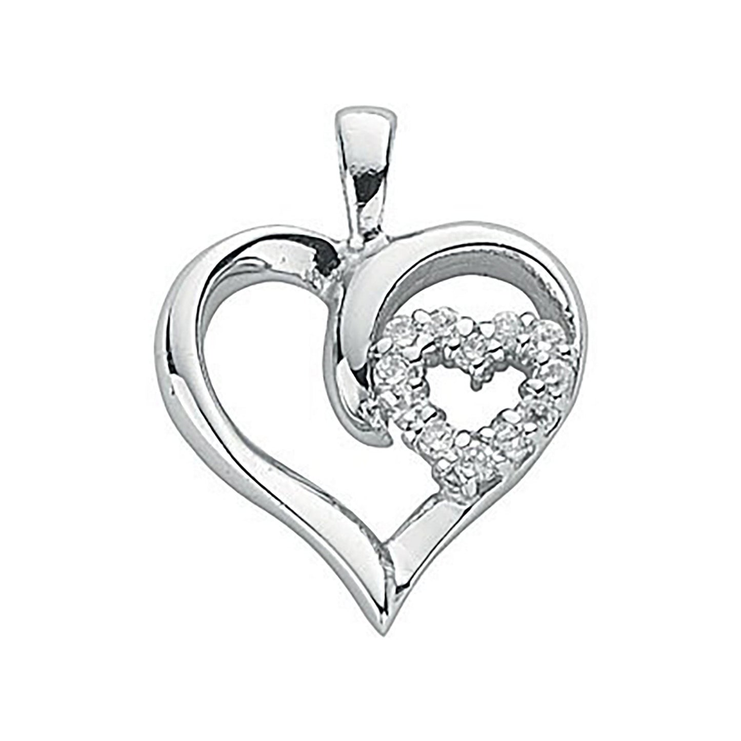 Silver Double Cubic Zirconia Heart Pendant - Fine Necklace - Certified Authentic - Swiss Made – Luxury Jewellery by Im