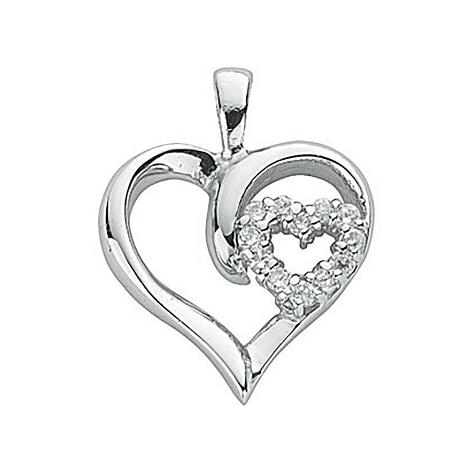 Silver Double Cubic Zirconia Heart Pendant - Fine Necklace - Certified Authentic - Swiss Made – Luxury Jewellery by Im