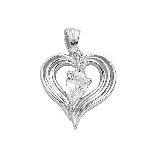Silver Fancy Cubic Zirconia Heart Pendant - Fine Necklace - Certified Authentic - Swiss Made – Luxury Jewellery by Imp