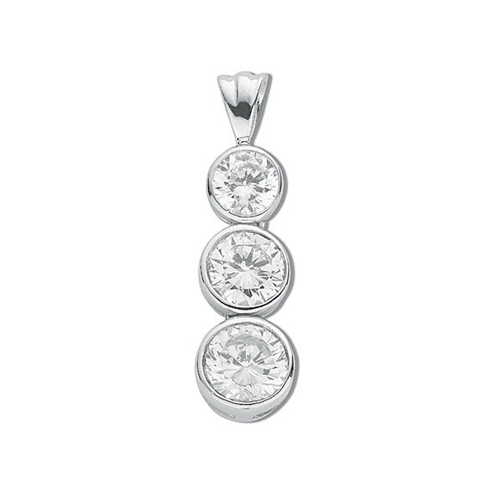 Silver Rubover Set Cubic Zirconia Trilogy Drop Pendant - Fine Necklace - Certified Authentic – Luxury Jewellery by Imp