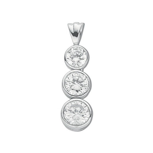 Silver Rubover Set Cubic Zirconia Trilogy Drop Pendant - Fine Necklace - Certified Authentic – Luxury Jewellery by Imp