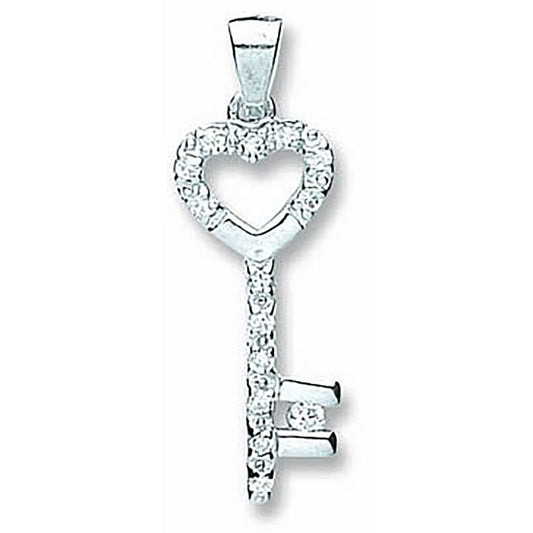Silver Cubic Zirconia Key Drop Pendant - Fine Necklace - Certified Authentic - Swiss Made – Luxury Jewellery by Imperi