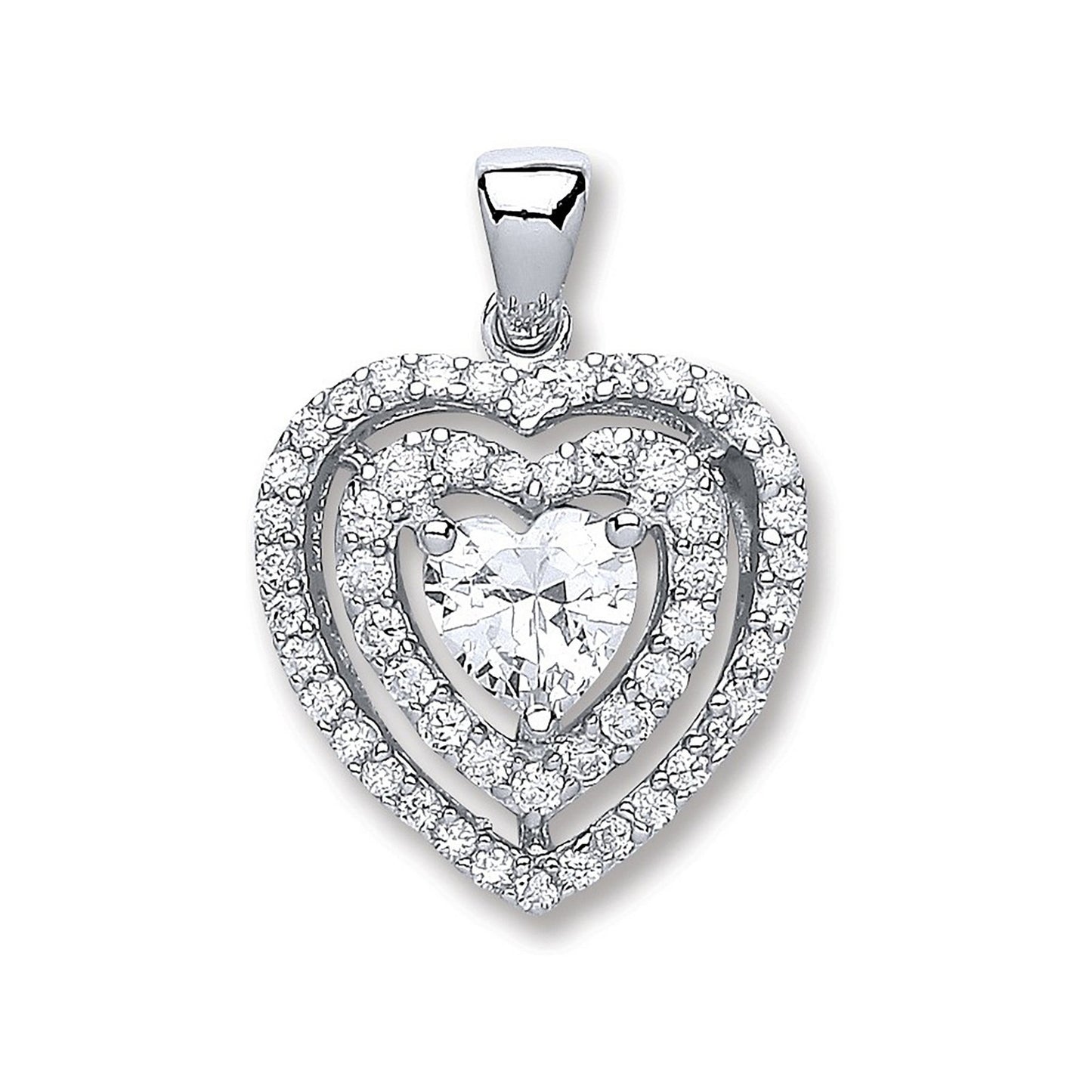 Silver Heart Cubic Zirconia with Two Row of Cubic Zirconia's Pendant - Fine Necklace – Luxury Jewellery by Imperial Ti