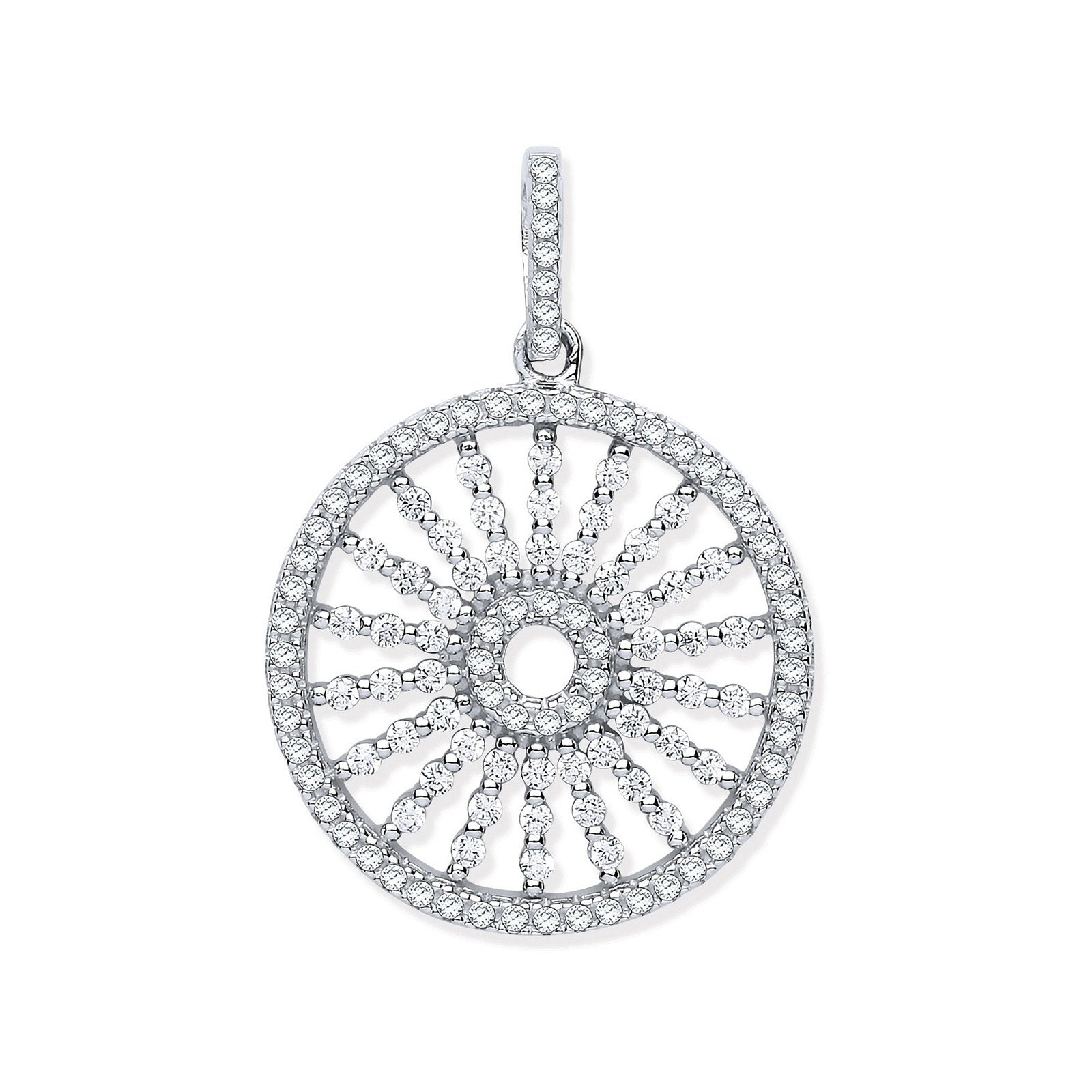 Silver Circle with Burst Lines Cubic Zirconia Pendant - Fine Necklace - Certified Authentic – Luxury Jewellery by Impe