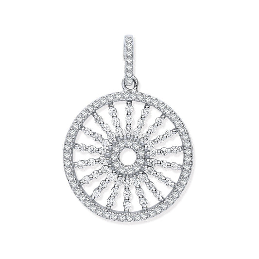 Silver Circle with Burst Lines Cubic Zirconia Pendant - Fine Necklace - Certified Authentic – Luxury Jewellery by Impe