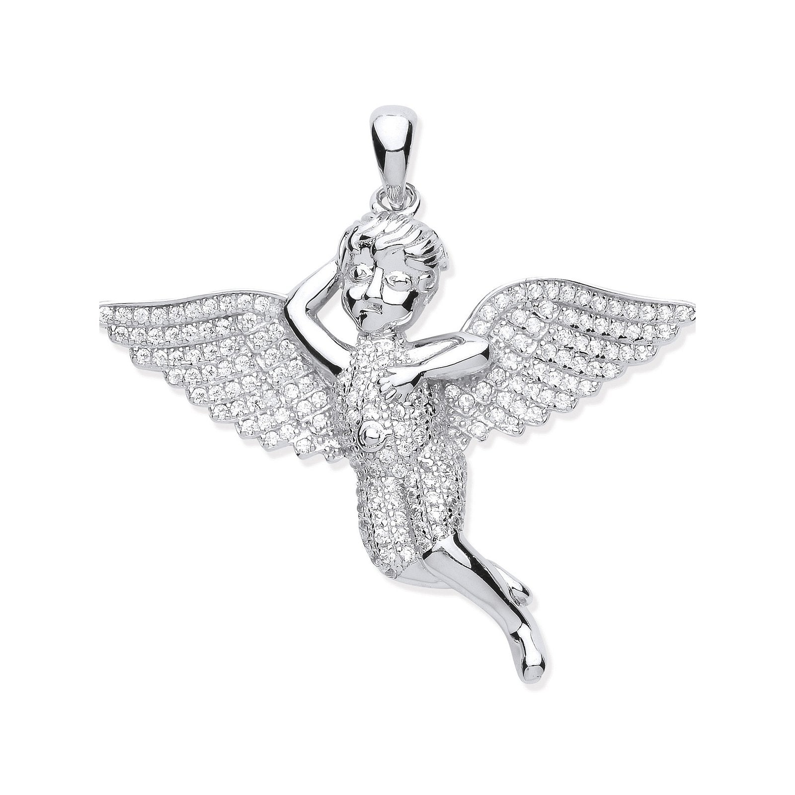 Silver Cubic Zirconia Cherub Angel Pendant - Fine Necklace - Certified Authentic - Swiss Made – Luxury Jewellery by Im