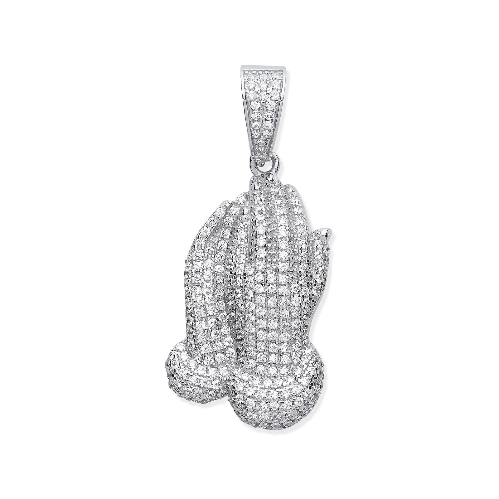 Silver Cubic Zirconia Praying Hands Pendant - Fine Necklace - Certified Authentic - Swiss Mad – Luxury Jewellery by Im