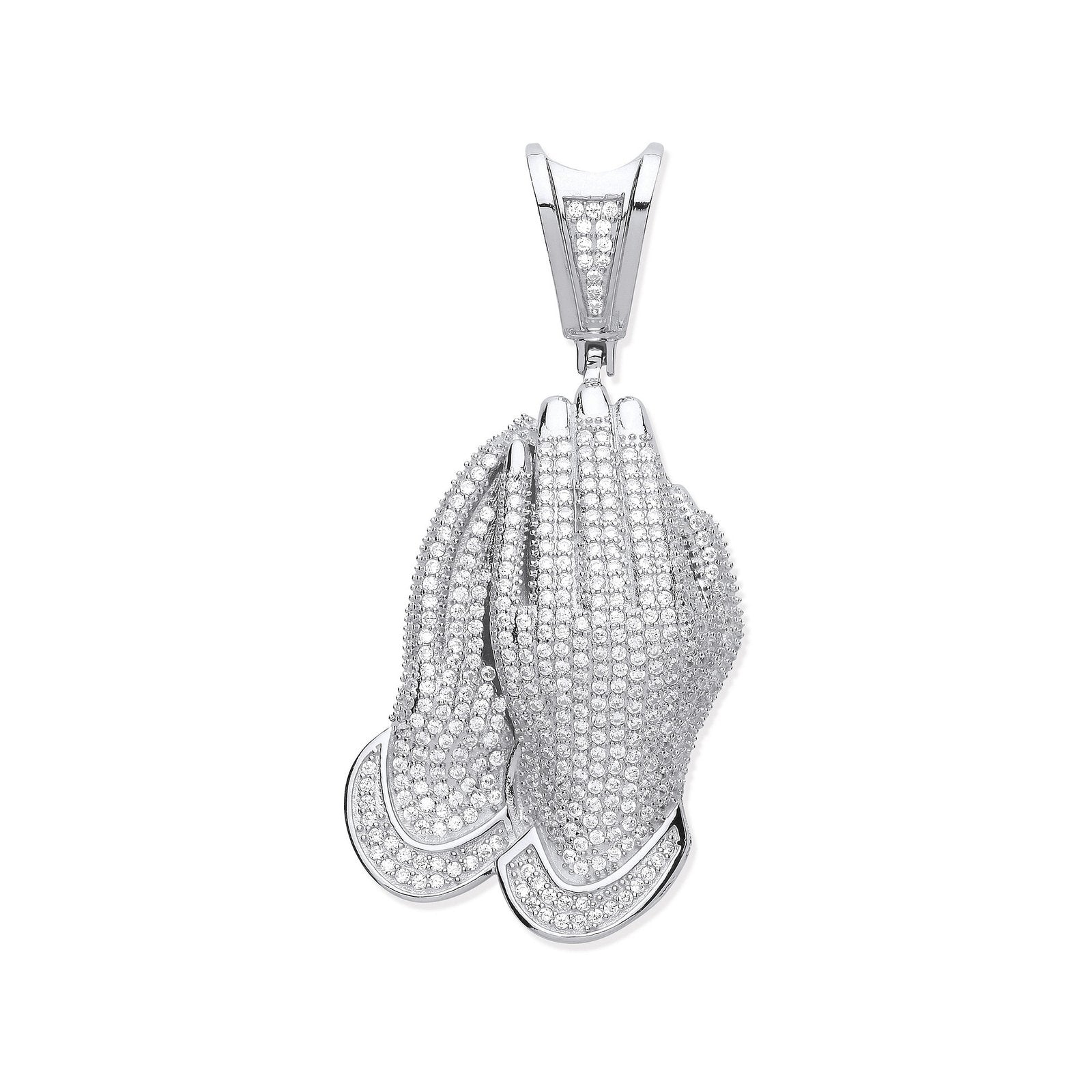 Silver Cubic Zirconia Large Praying Hands Pendant - Fine Necklace - Certified Authentic – Luxury Jewellery by Imperial