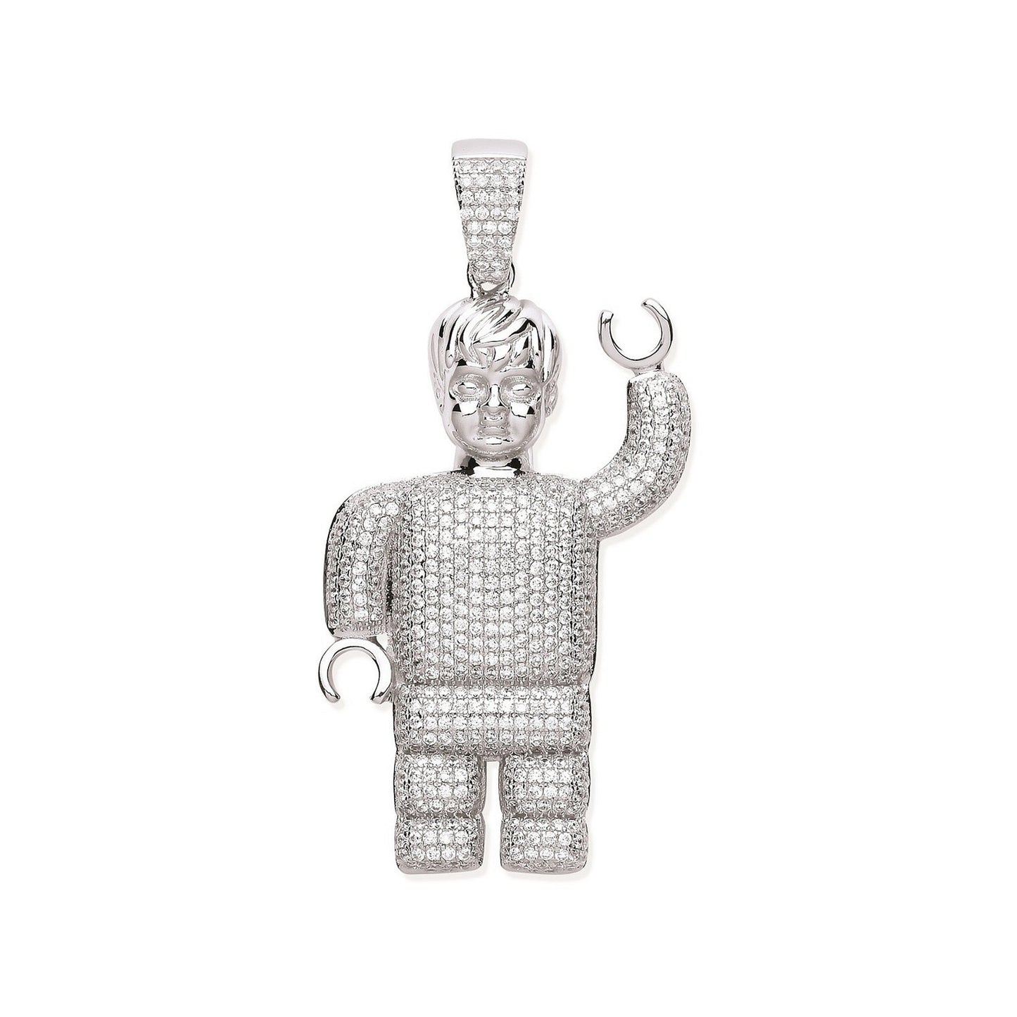 Silver Cubic Zirconia Lego Man Pendant - Fine Necklace - Certified Authentic - Swiss Made – Luxury Jewellery by Imperi